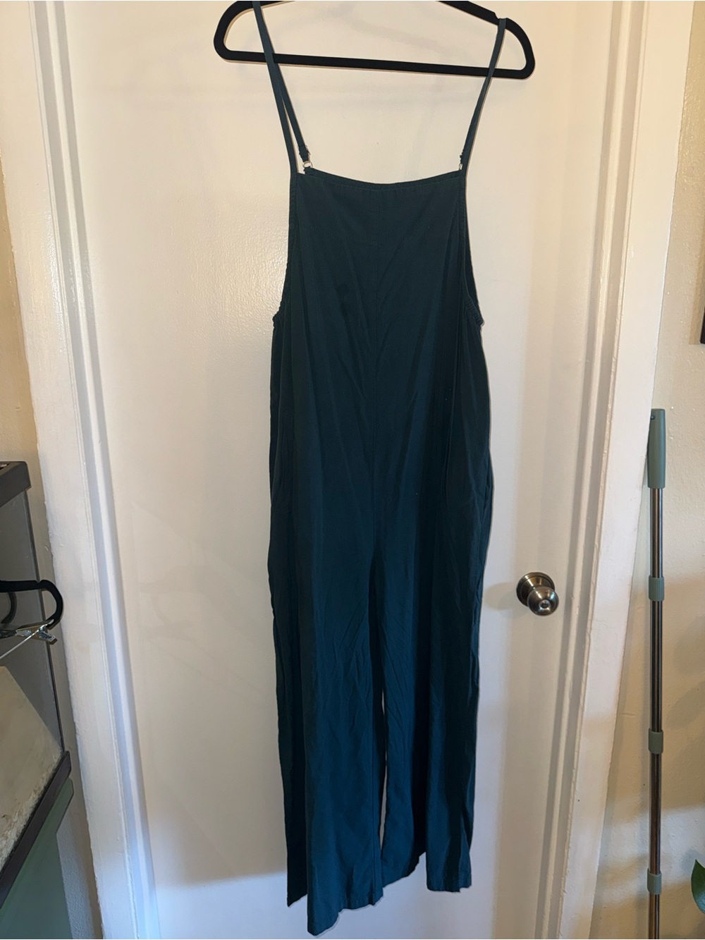 Sleeveless Teal Wide-Leg Jumpsuit with Adjustable Straps